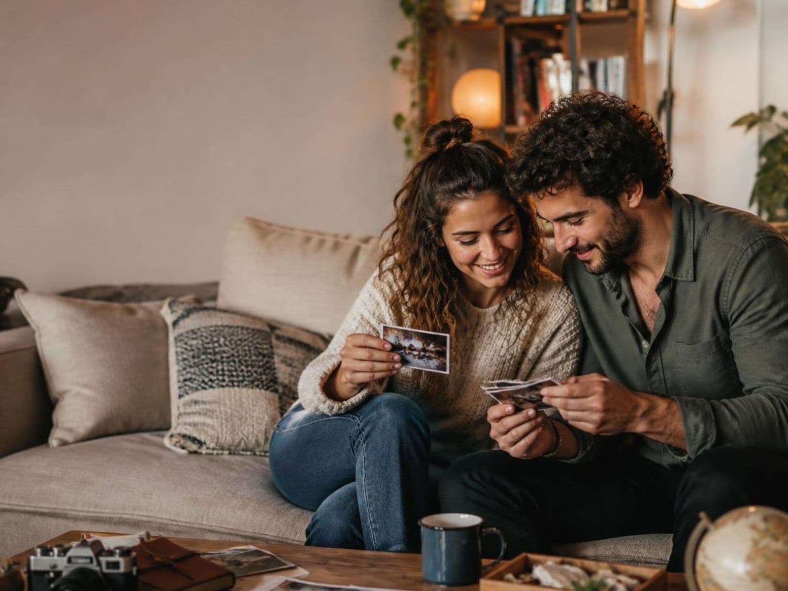Couple looking back at shared anniversary memories