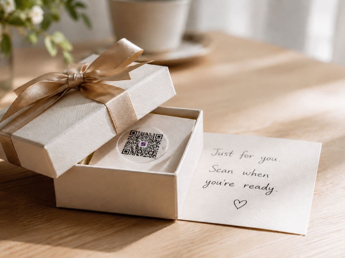Personalised SongLux song reveal presented inside a gift box with a QR code