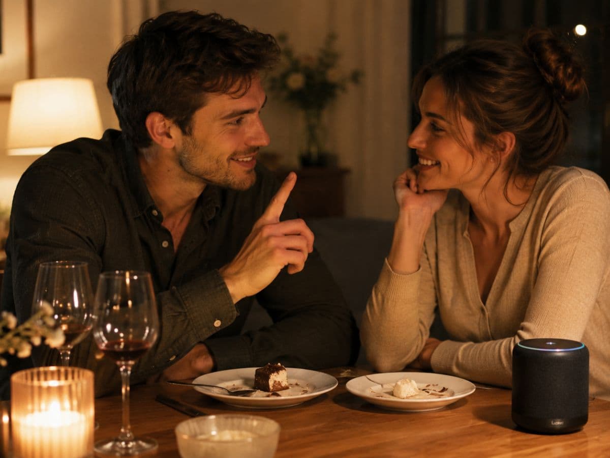 Romantic dinner reveal with a personalised SongLux song playing nearby