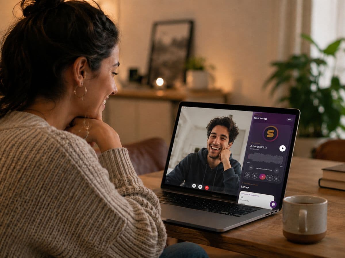 Long-distance personalised SongLux song reveal during a video call